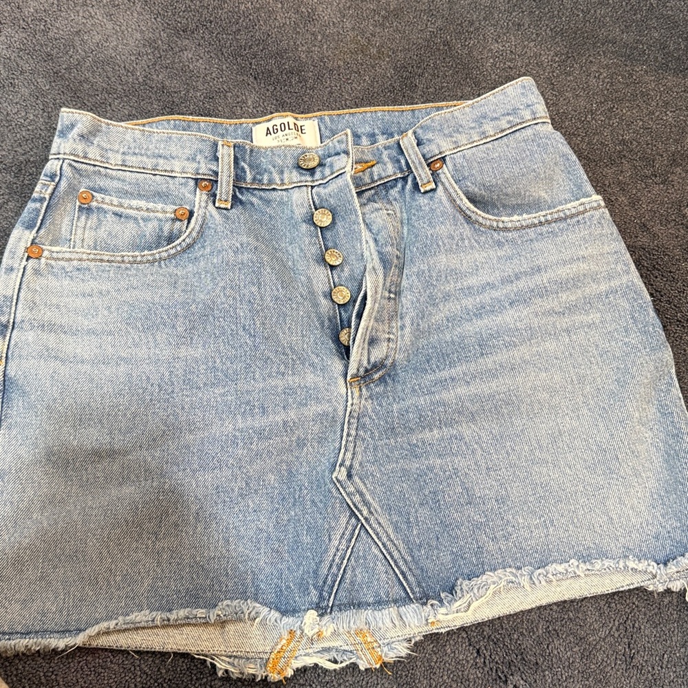 Agolde Button-Up Denim Skirt in Light Blue
